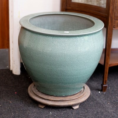 Lot 375 - A pair of celadon crackle glaze jardinières,...