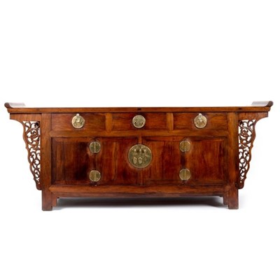 Lot 381 - A large 19th Century Chinese hardwood three...