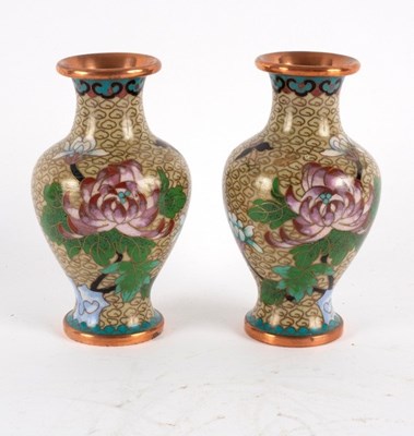 Lot 388 - A pair of cloisonné baluster vases, 12.5cm high