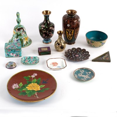 Lot 389 - A group of cloisonné items, including hand...