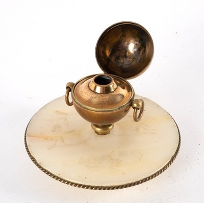 Lot 415 - An unusual inkwell of spherical form with ring...