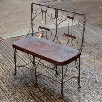 Lot 503 - A wirework jardinière stand of bench form,...