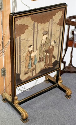 Lot 521 - A Regency parcel gilt screen with needlework...