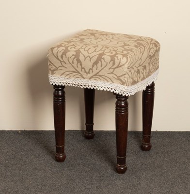 Lot 615 - A Victorian upholstered stool on turned legs,...