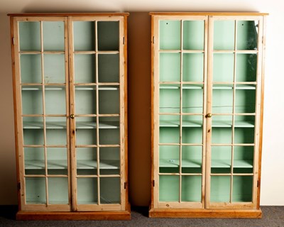 Lot 616 - A pair of pine display cases, each enclosed by...