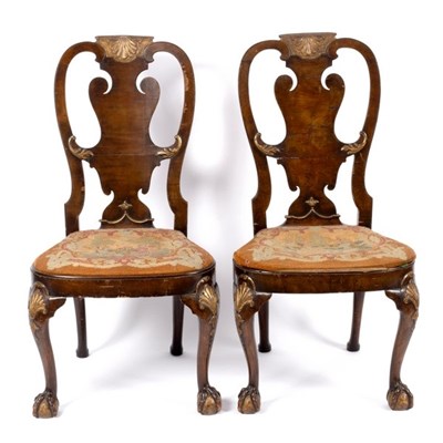 Lot 630 - A pair of 18th Century walnut splat back...