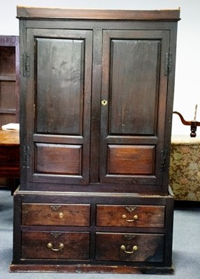 Lot 643 - 18th Century oak cupboard, the base fitted...