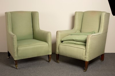 Lot 649 - A pair of 19th Century upholstered wing...