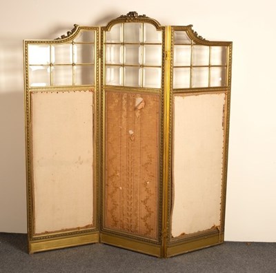 Lot 650 - An Edwardian giltwood framed three-fold screen,...