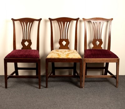 Lot 666 - Three 18th Century mahogany dining chairs with...