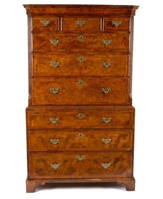 Lot 715 - A George II walnut chest on chest, fitted six...