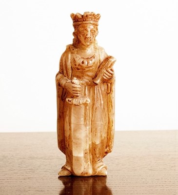 Lot 727 - A small alabaster figure of St Catherine,...