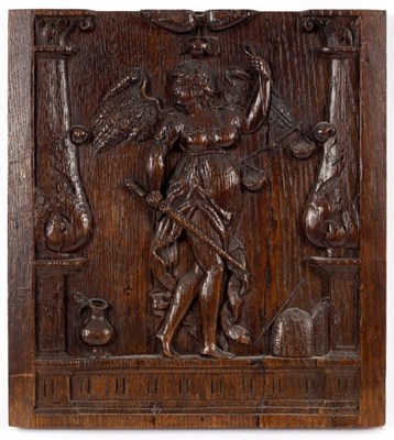 Lot 730 - A 17th Century carved oak panel depicting a...