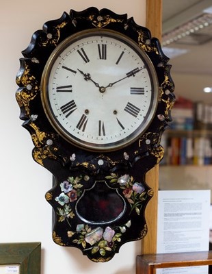 Lot 759 - A mother-of-pearl inlaid drop dial wall clock,...