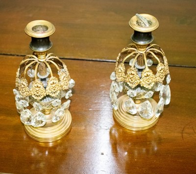 Lot 766 - A pair of Regency gilt brass table lights,...