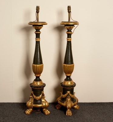 Lot 770 - A pair of large green-painted and parcel gilt...