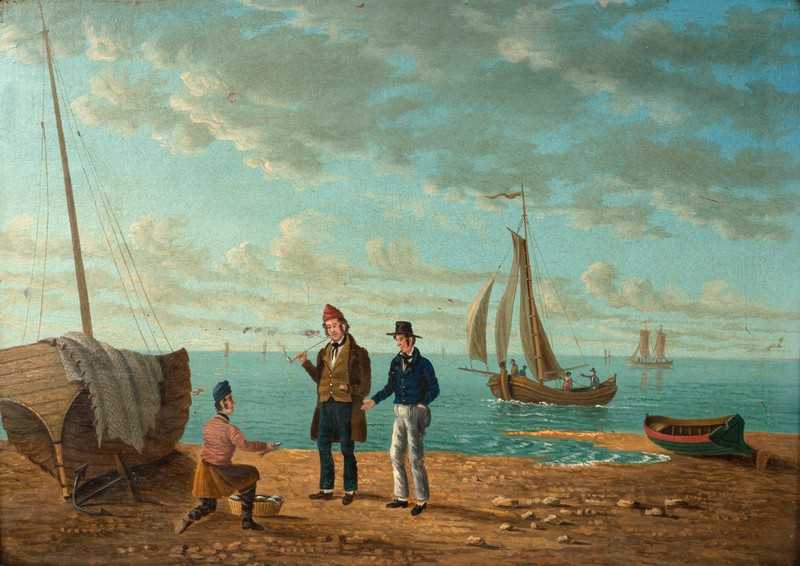Lot 839 - 19th English School/Fishermen on a Beach/a