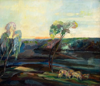 Lot 850 - 20th Century/Landscape/Sheep in the...