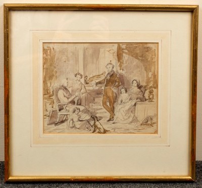 Lot 890 - Samuel West/Family in an Interior/pencil brown...