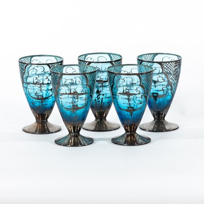 Lot 65 - Venetian glass, five footed cobalt blue...