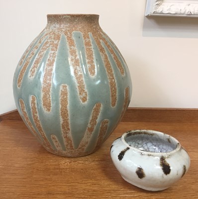 Lot 208 - Studio ceramics, a globular vase with wax...