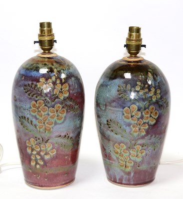 Lot 245 - Calver Pottery, a pair of pottery table lamps...