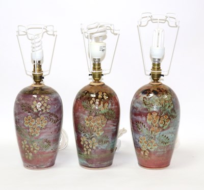 Lot 246 - Calver Pottery, three pottery table lamps of...