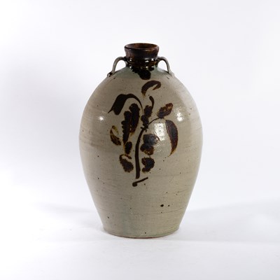 Lot 325 - A stoneware bottle vase with twin lug handles...