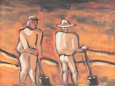 Lot 400 - Follower of Josef Herman/Farm Workers/oil on...