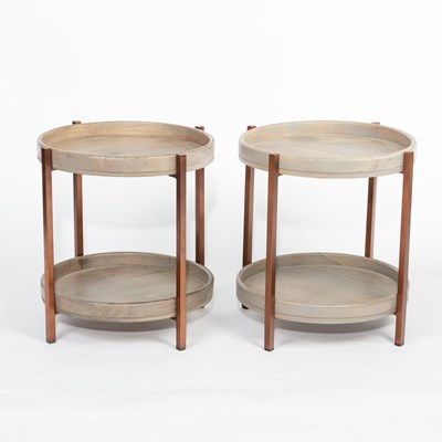 Lot 590 - A pair of modern circular two-tier tables,...