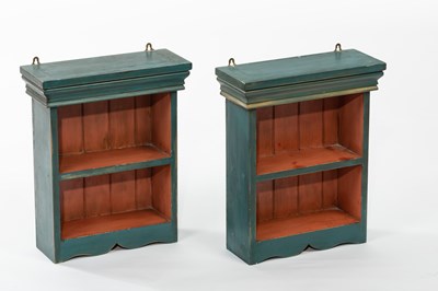 Lot 594 - A pair of green painted hanging shelves, 33cm...