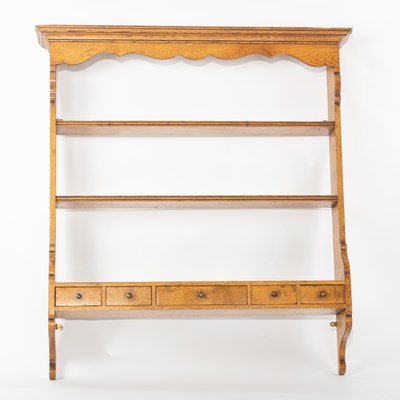 Lot 595 - A set of pine hanging shelves with five...