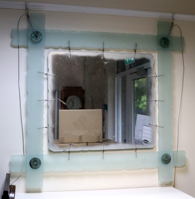 Lot 613 - A contemporary frosted glass framed mirror,...