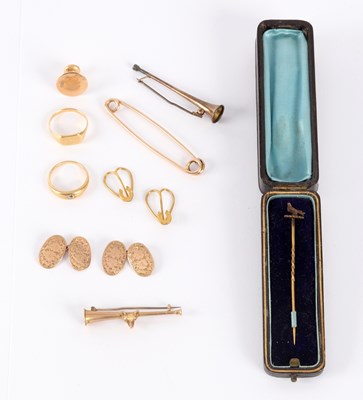 Lot 8 - A quantity of gold stick pins, rings etc.