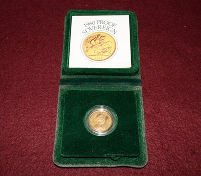 Lot 35 - A 1980 proof gold sovereign, in case of issue