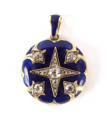 Lot 41 - A diamond and blue enamel pendant locket,...