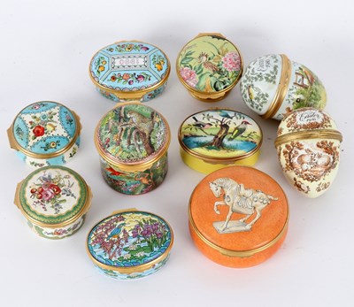 Lot 63 - Ten Halcyon Days enamel boxes, including egg...