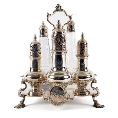 Lot 76 - An 18th Century Irish silver Warwick cruet,...