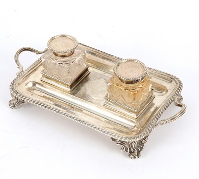 Lot 97 - A partners' silver inkstand and pen tray, TB,...