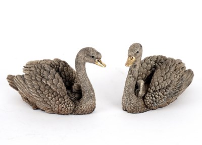 Lot 108 - A filled silver model of a pair of swans, 10cm...