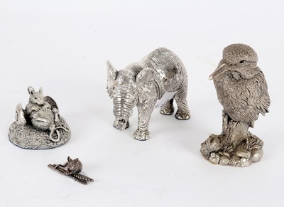 Lot 110 - A silver model of an elephant, a mouse, a...