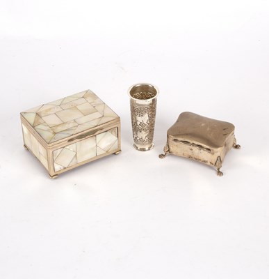 Lot 115 - A silver mounted mother-of-pearl box, a silver...