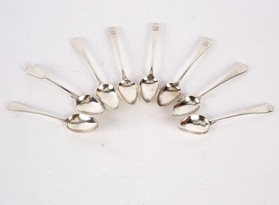 Lot 124 - Eight various Georgian silver teaspoons,...