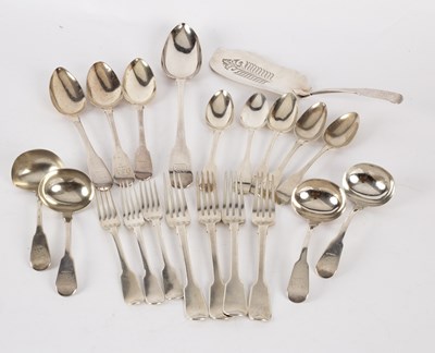 Lot 130 - A part canteen of silver fiddle pattern...