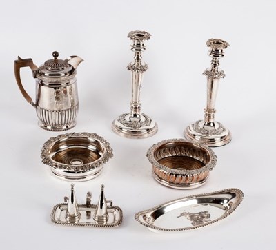 Lot 193 - A pair of silver plated candlesticks, 27cm...