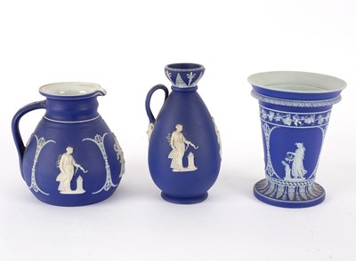 Lot 247 - A Wedgwood blue jasper bough pot, jug and a...