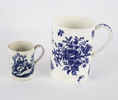 Lot 253 - A large blue printed Caughley mug decorated...