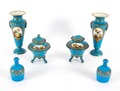 Lot 269 - A Sèvres style garniture of four turquoise...