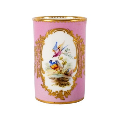 Lot 274 - An English porcelain cylindrical pink ground...