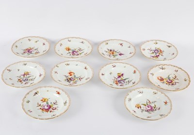 Lot 279 - A set of ten Dresden flower-decorated plates...